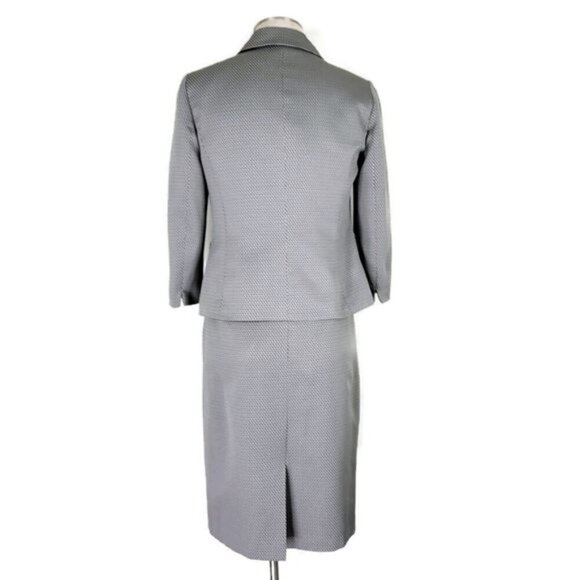 Le Suit Skirt Suit Size 4 Gray Pattern 3/4 Slit Bracelet Cuff Front Flap Pockets - Picture 4 of 8